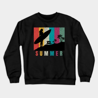 Summer. Surfer Girl, Vintage and Tropical Paradise Design Crewneck Sweatshirt